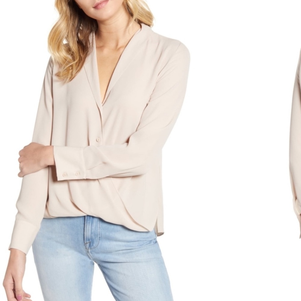 CHELSEA28 | Cross Front Blouse Tan Memoir Small
